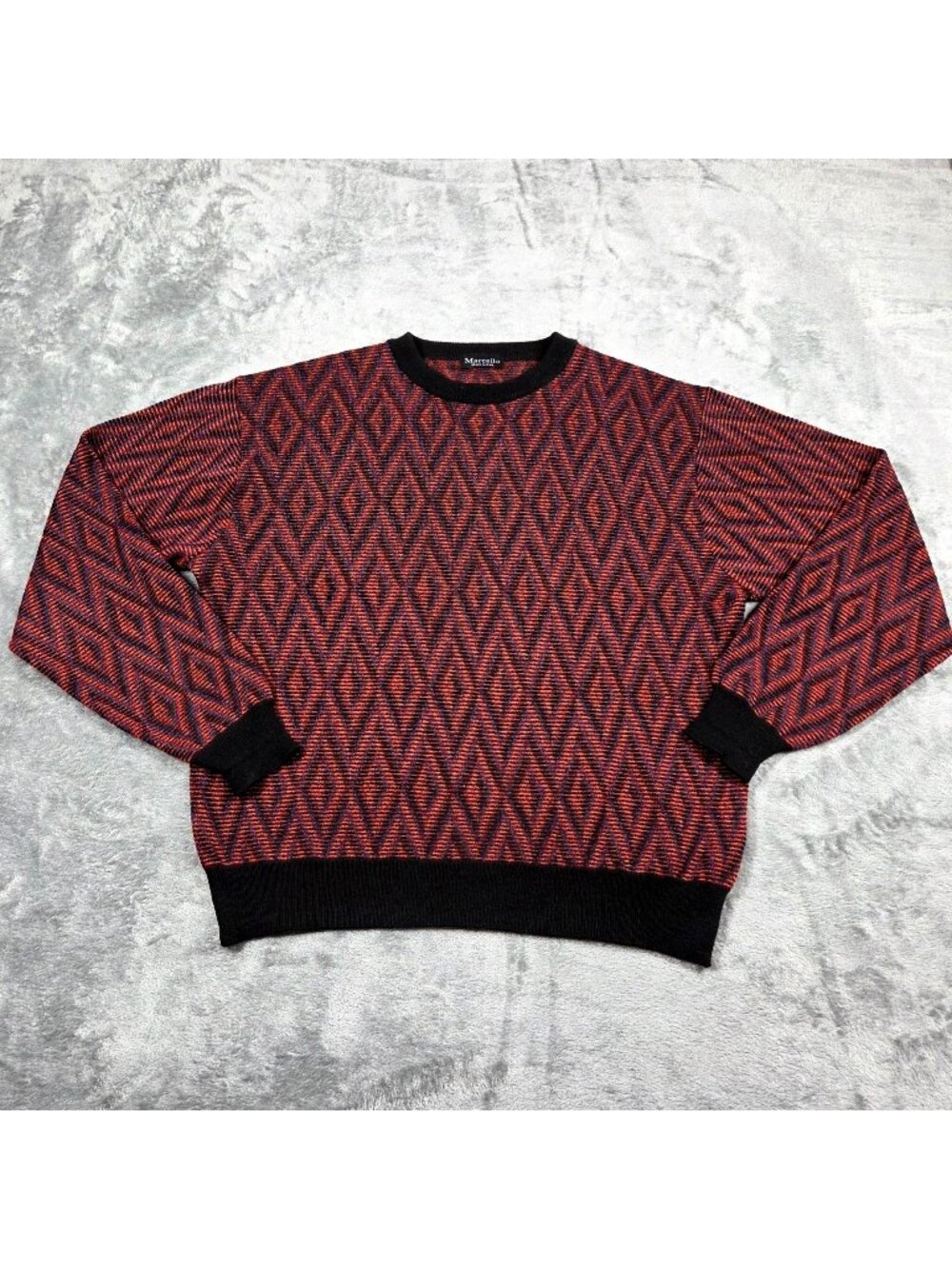 Marcello Sweater Mens Medium Orange Geometric Merino Wool Blend Biggie Hip Hop